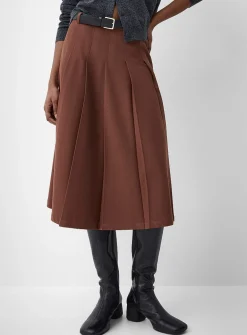 Pleated belted flared skirt