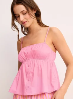 Pleated button-up cropped poplin cami