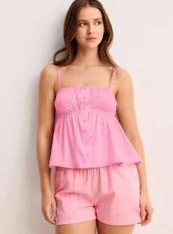 Pleated button-up cropped poplin cami