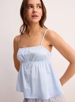 Pleated button-up cropped poplin cami