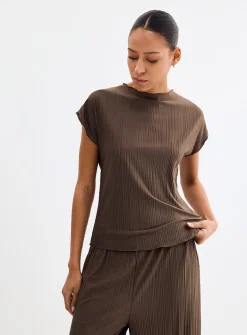 Pleated cap-sleeve T-shirt