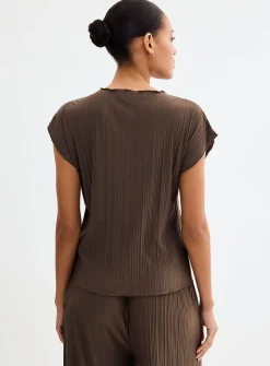 Pleated cap-sleeve T-shirt