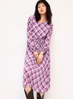 Pleated check maxi dress