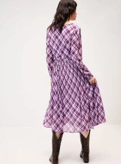 Pleated check maxi dress