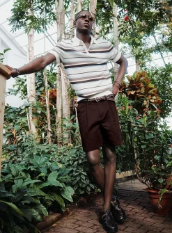 Pleated cotton-linen short
