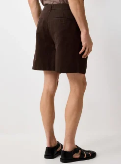 Pleated cotton-linen short