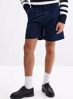 Pleated cotton-linen short