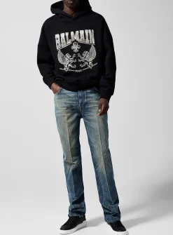 Pleated faded fitted jean