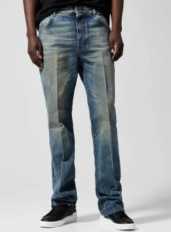 Pleated faded fitted jean
