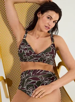 Pleated high-rise bikini bottom