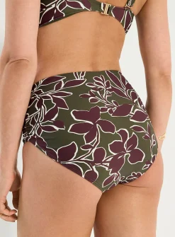 Pleated high-rise bikini bottom