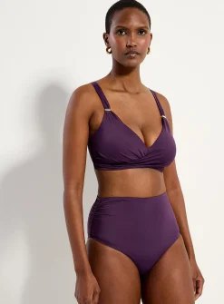 Pleated high-rise bikini bottom