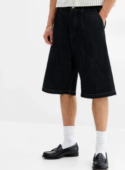 Pleated indigo denim Bermudas