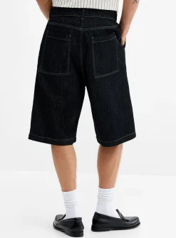 Pleated indigo denim Bermudas