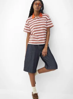 Pleated lightweight denim Bermuda short