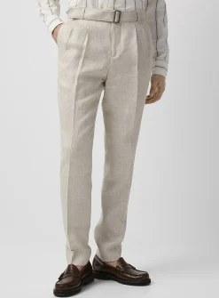 Pleated mini-chevron pure linen pant