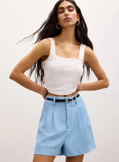 Pleated piqué short