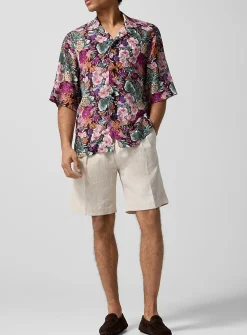 Pleated pure linen short