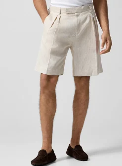 Pleated pure linen short