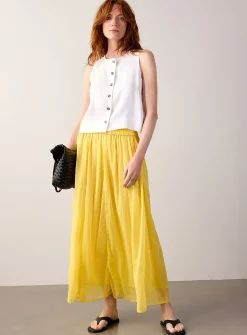 Pleated sheer voile maxi skirt