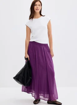 Pleated sheer voile maxi skirt