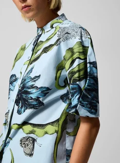 Pleated sleeves poplin blouse