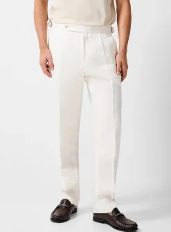 Pleated tapered pure linen pant
