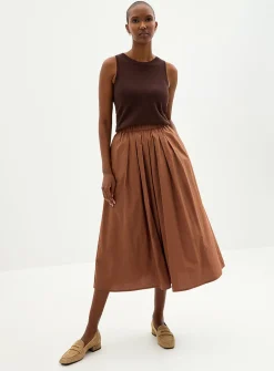 Pleated-waist poplin maxi skirt