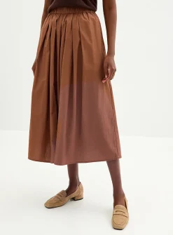 Pleated-waist poplin maxi skirt