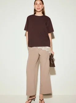 Pleated-waist thick crepe wide-leg pant