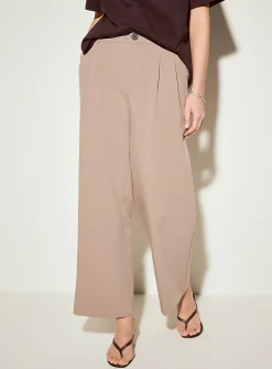 Pleated-waist thick crepe wide-leg pant
