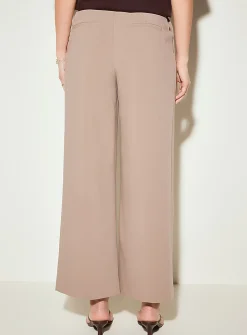 Pleated-waist thick crepe wide-leg pant