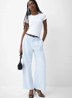 Pleated-waist thick crepe wide-leg pant