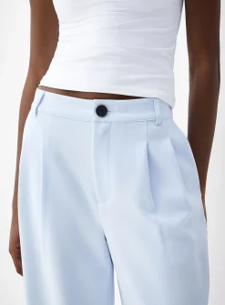 Pleated-waist thick crepe wide-leg pant