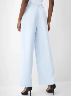 Pleated-waist thick crepe wide-leg pant