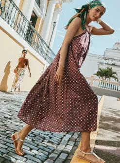 Plum mosaic open-back flared dress