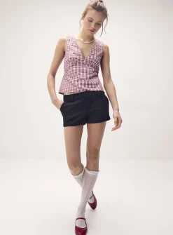 Plunging neckline poplin cami