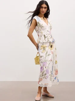 Plunging V-neck linen-blend pleated cami
