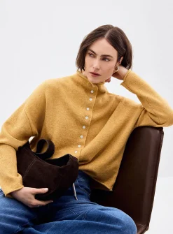 Plush funnel-neck cardigan