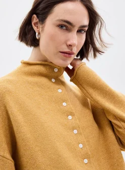 Plush funnel-neck cardigan