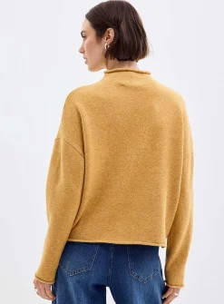 Plush funnel-neck cardigan