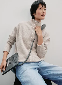 Plush funnel-neck cardigan