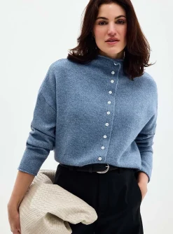 Plush funnel-neck cardigan