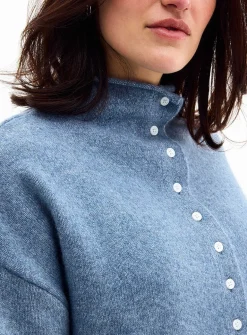 Plush funnel-neck cardigan