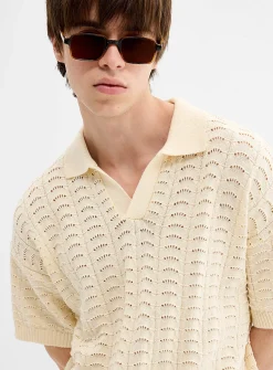 Pointelle Johnny-collar polo