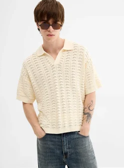 Pointelle Johnny-collar polo