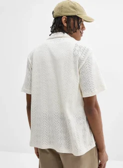 Pointelle knit camp shirt