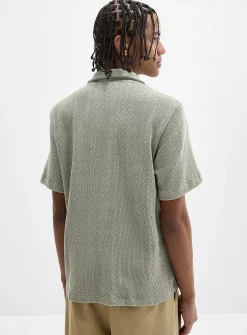 Pointelle knit camp shirt