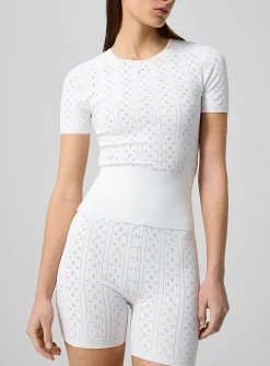 Pointelle knit fitted T-shirt