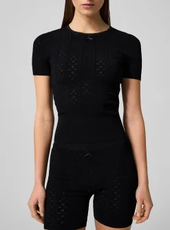 Pointelle knit fitted T-shirt